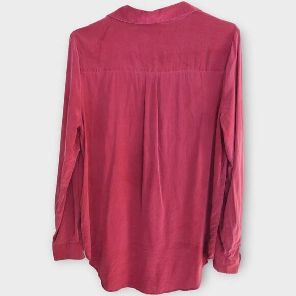 Garnet Hill‎ Womens Top Sz 8 Blouse 100% Silk Burgundy Buttons Classic Academia - Picture 2 of 8